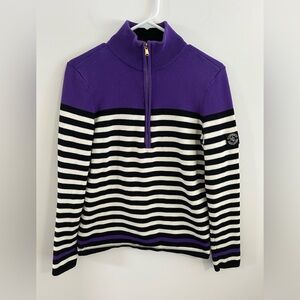Lauren Ralph Lauren Striped Women’s Sweater Top Purple 1/4 Zip Sz Medium